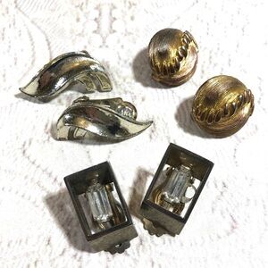 3 pairs  60’s vintage clip earrings silver gold Mad Men